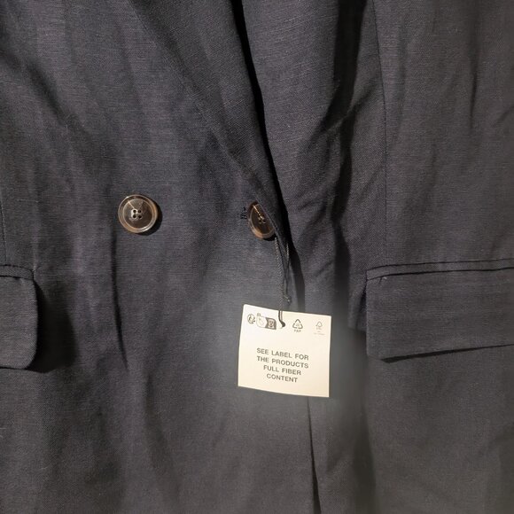 Zara | fitted double breasted Navy Linen Blend Blazer - Picture 7 of 16